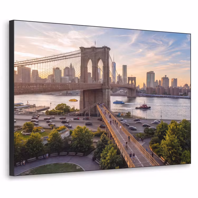 Brug - Rivier - Stad - Zonsondergang - Architectuur Textielframe zwart klein -3d