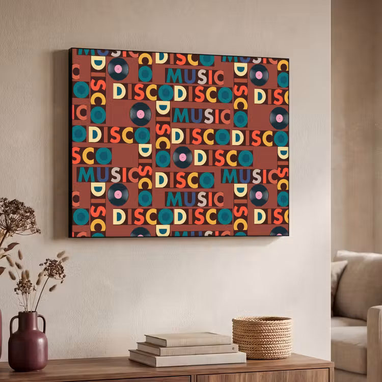 Bruin - Retro - Disco - Patroon Textielframe zwart klein 947 -sfeer3