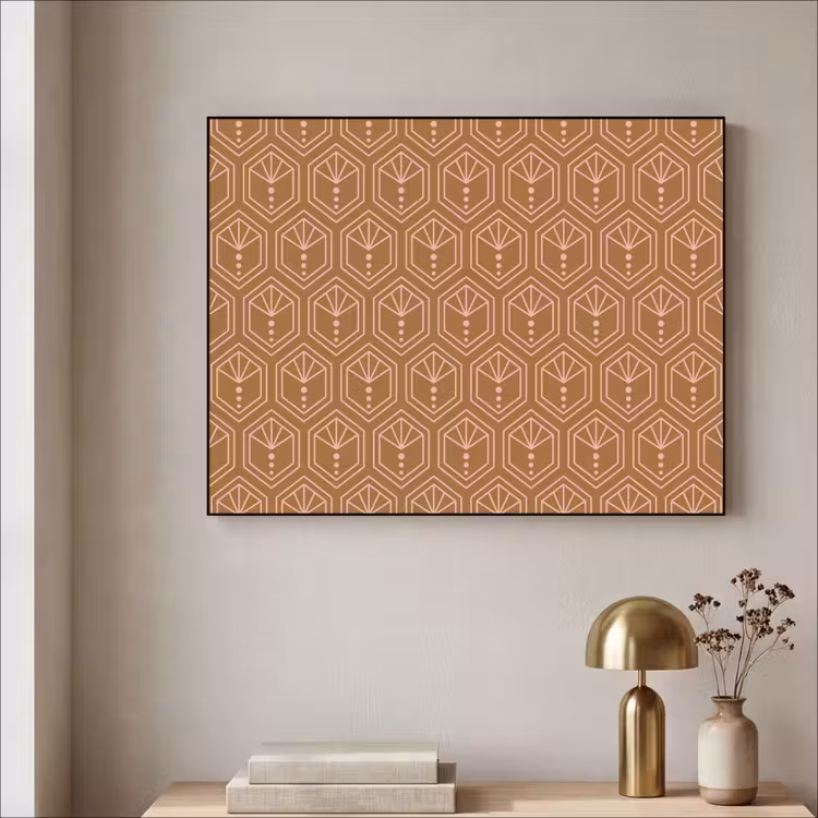 Bruin - Roze - Geometrisch - Patroon Textielframe zwart klein 947 -sfeer2