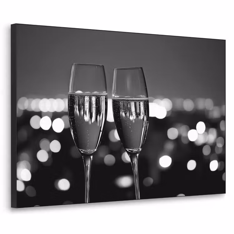 Bubbels - Proosten - Champagneglazen - Stadslichten Textielframe zwart klein -3d