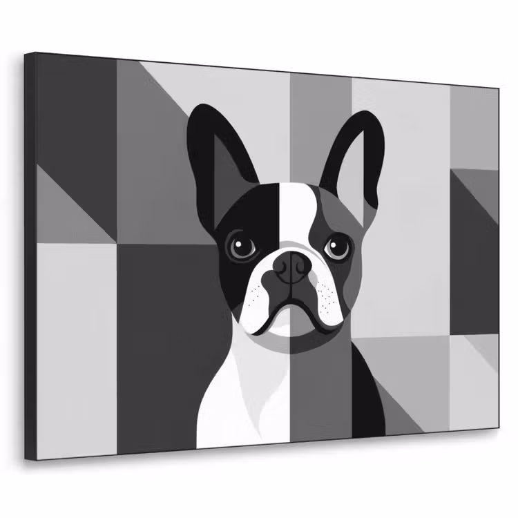 Buldog - Zwart - Abstract - Vlakken Textielframe - compleet frame klein -3d