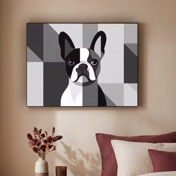 Buldog - Zwart - Abstract - Vlakken Textielframe zwart klein -sfeer1