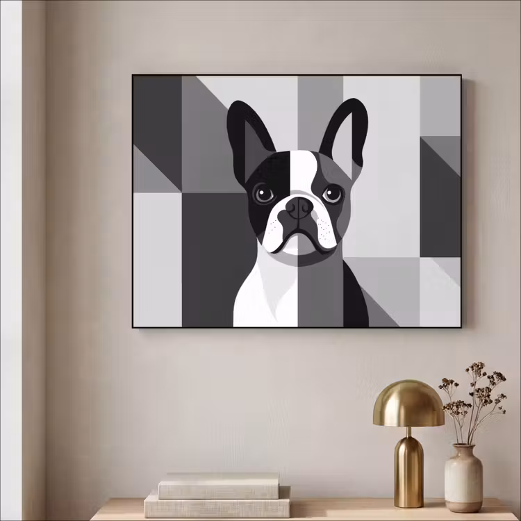 Buldog - Zwart - Abstract - Vlakken Textielframe zwart klein -sfeer2