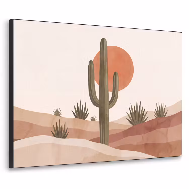 Cactus - Duinen - Modern - Landschap - Groen Textielframe zwart klein -3d