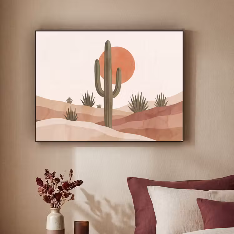 Cactus - Duinen - Modern - Landschap - Groen Textielframe zwart klein -sfeer1