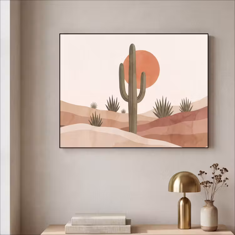 Cactus - Duinen - Modern - Landschap - Groen Textielframe zwart klein -sfeer2