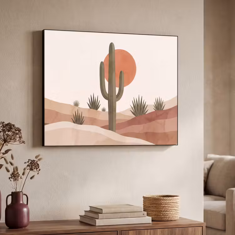 Cactus - Duinen - Modern - Landschap - Groen Textielframe zwart klein -sfeer3