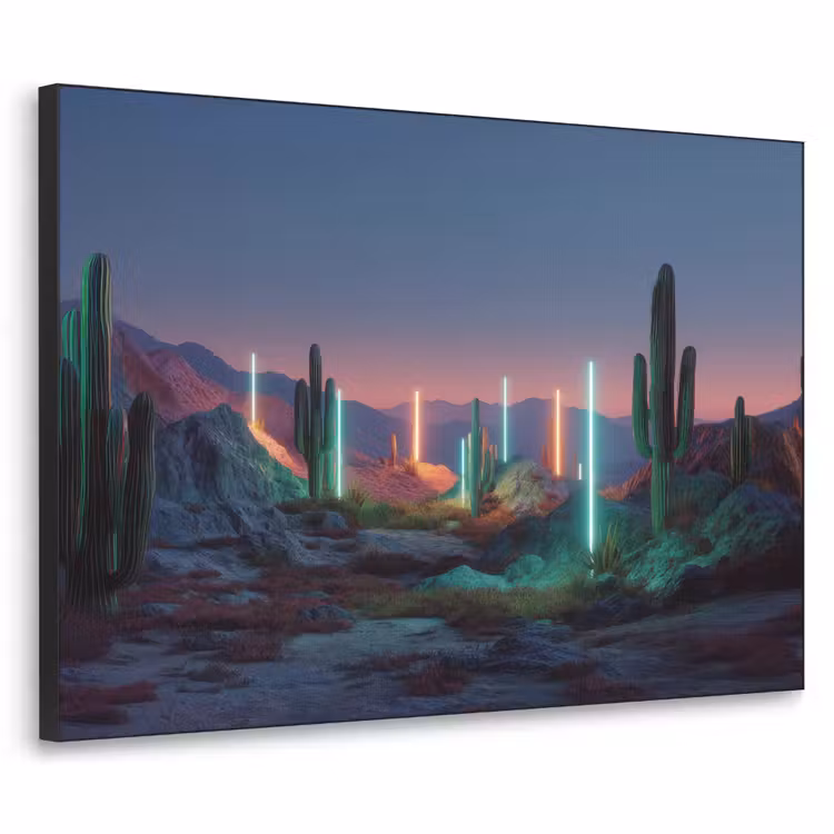 Cactus - Lichtzuilen - Zonsondergang Textielframe - compleet frame klein -3d