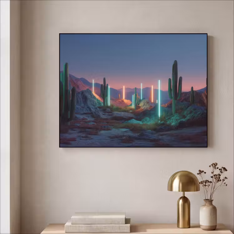 Cactus - Lichtzuilen - Zonsondergang Textielframe - compleet frame klein -sfeer2