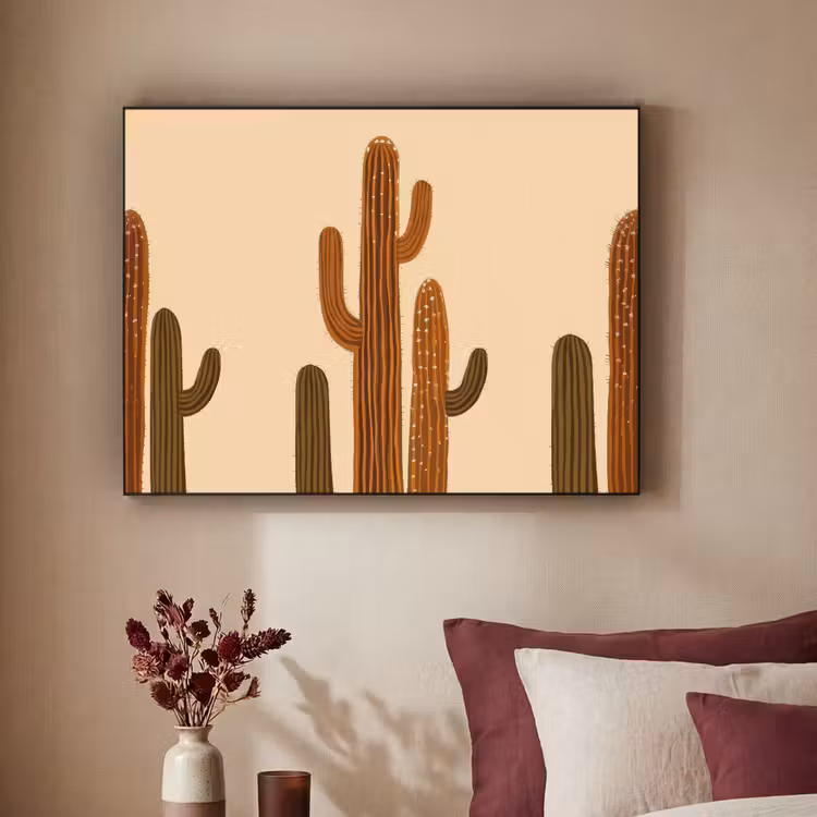 Cactus - Woestijn - Zand - Bruin Textielframe zwart klein -sfeer1