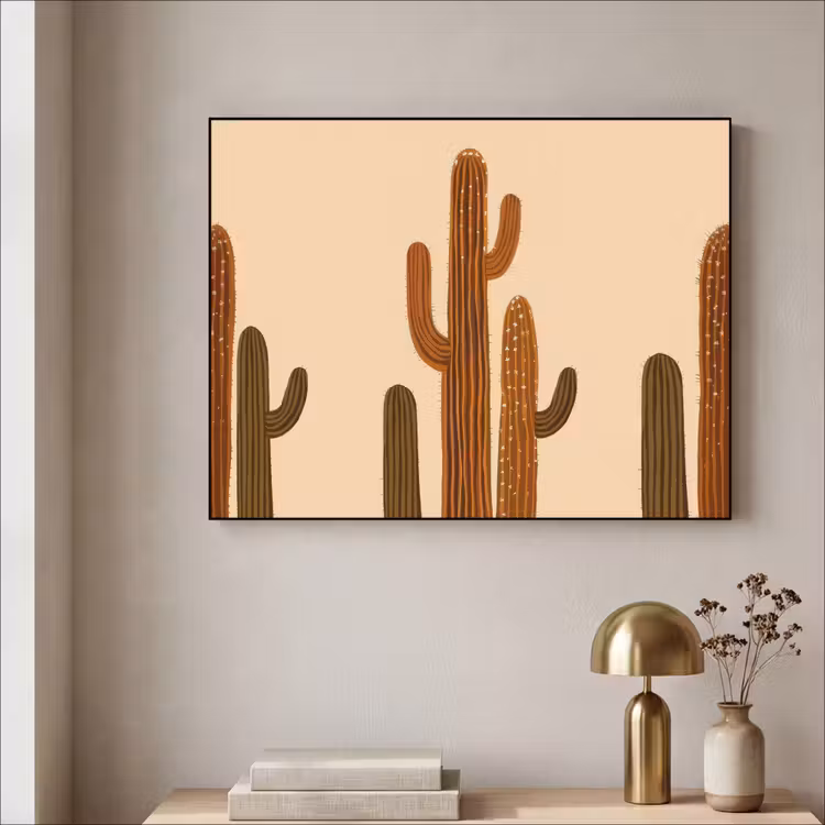 Cactus - Woestijn - Zand - Bruin Textielframe - compleet frame klein -sfeer2