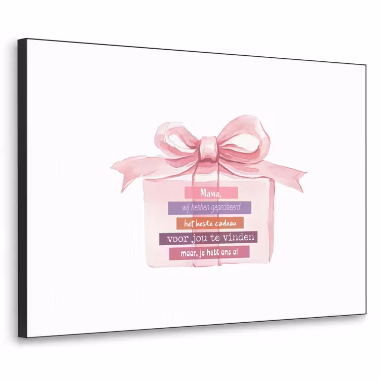 Cadeau - Strik - Tekst - Roze Textielframe zwart klein -3d