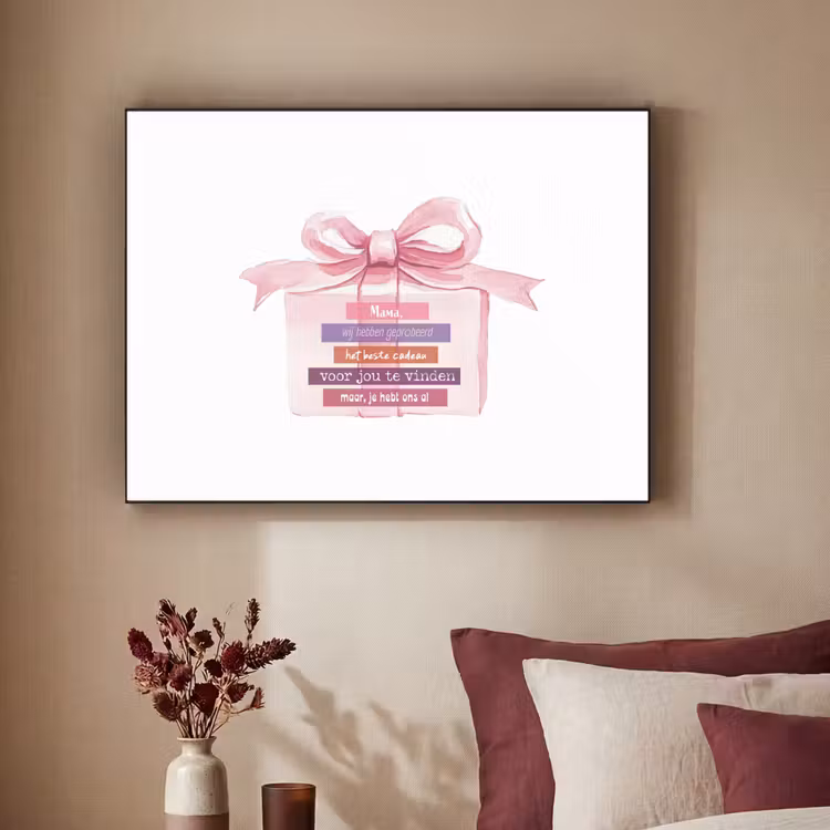 Cadeau - Strik - Tekst - Roze Textielframe zwart klein -sfeer1