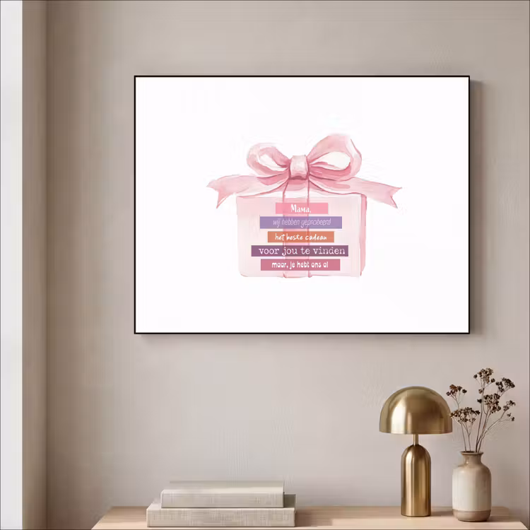 Cadeau - Strik - Tekst - Roze Textielframe zwart klein -sfeer2