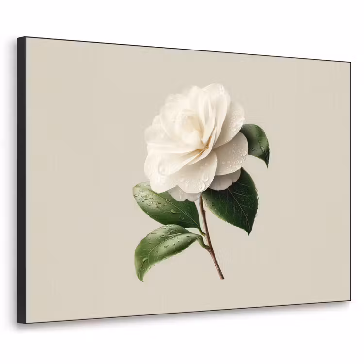 Cameliabloem - Wit - Groen Textielframe - compleet frame klein -3d