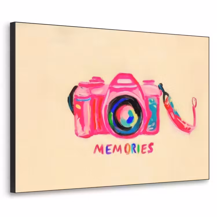 Camera - Memories - Roze - Geschilderd Textielframe - compleet frame klein -3d
