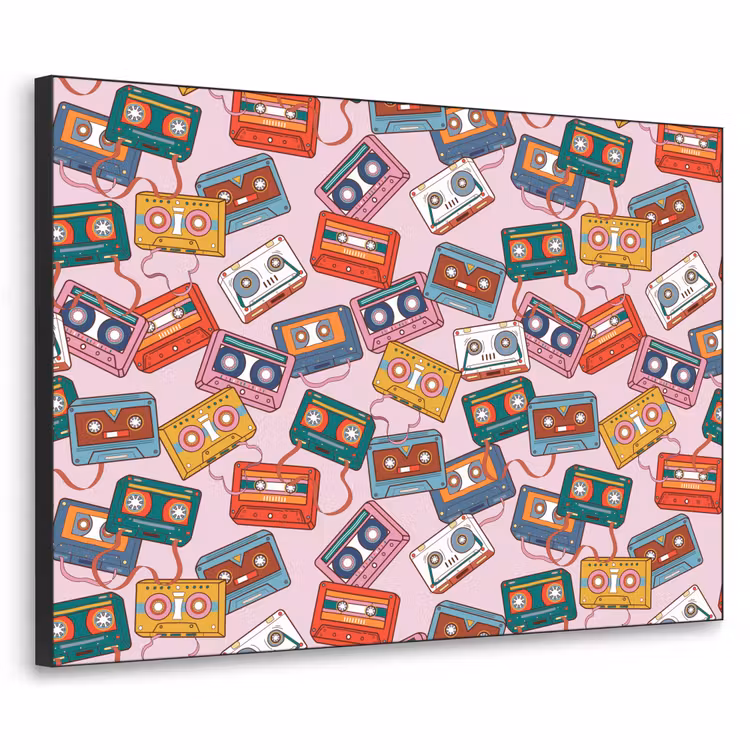 Cassette - Patroon - Roze Textielframe zwart klein 947 -3d