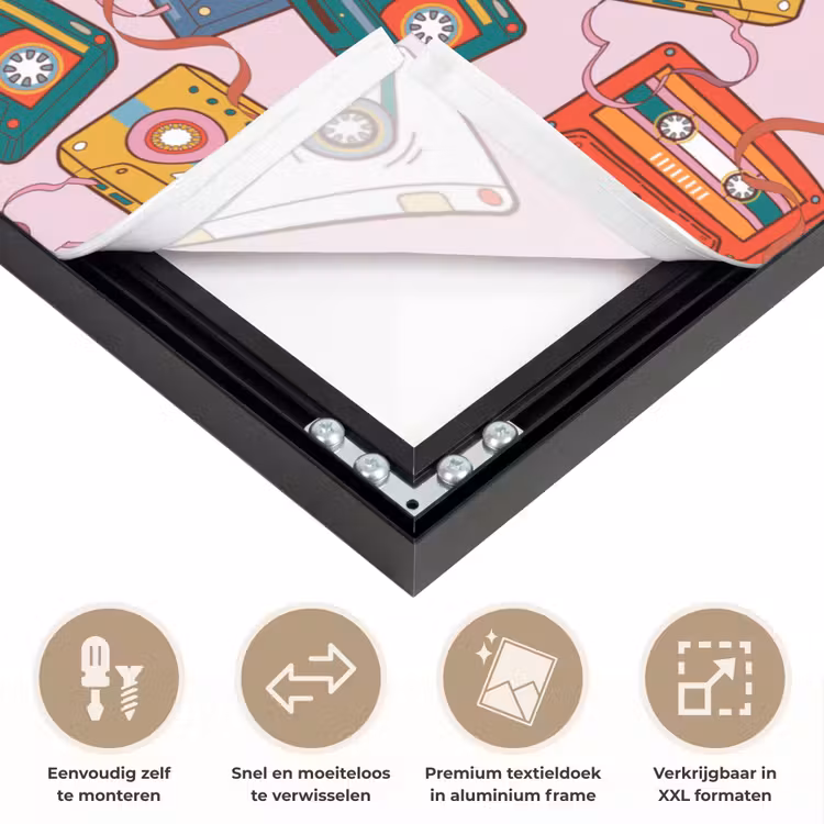Cassette - Patroon - Roze Textielframe zwart klein 947 -USP_closeupNL