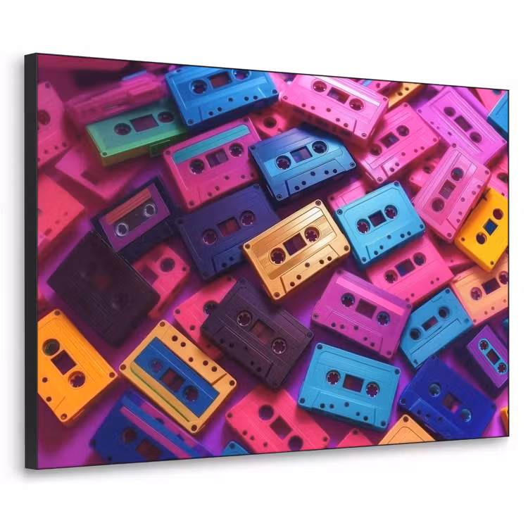 Cassetteband - Kleurrijk - Energiek Textielframe zwart klein -3d