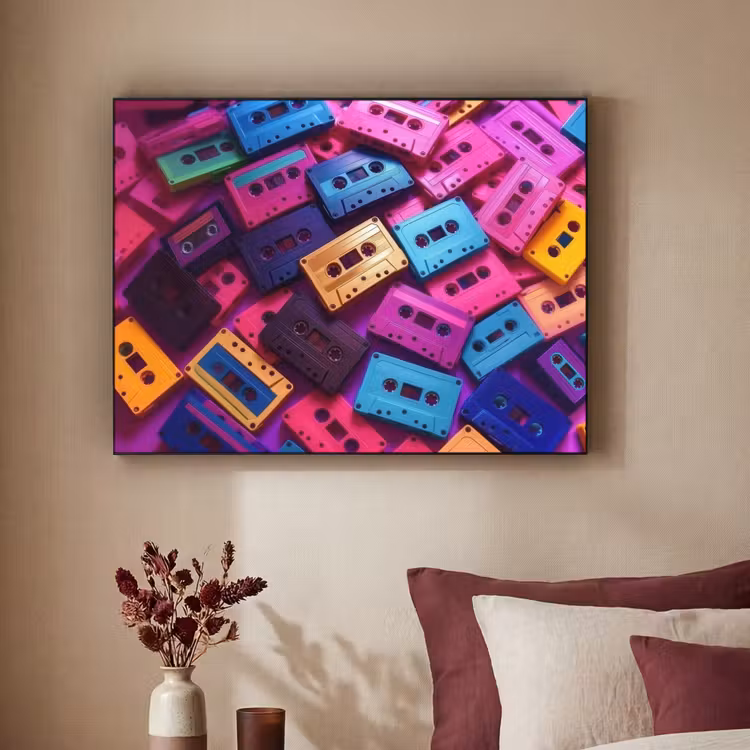 Cassetteband - Kleurrijk - Energiek Textielframe zwart klein -sfeer1