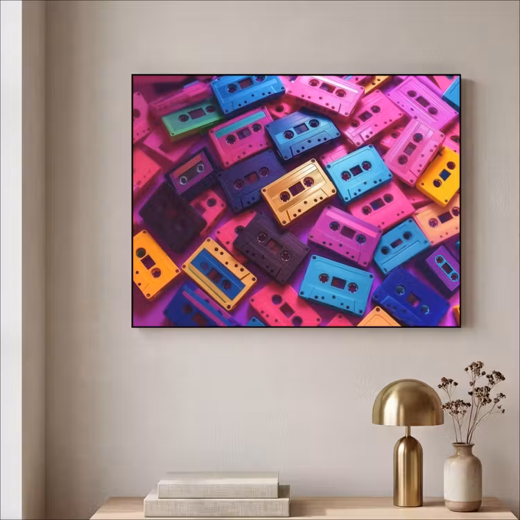 Cassetteband - Kleurrijk - Energiek Textielframe zwart klein -sfeer2