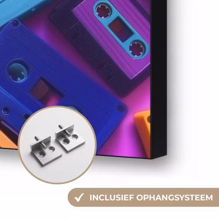Cassetteband - Kleurrijk - Energiek Textielframe zwart klein -USP_ophangsysteemNL