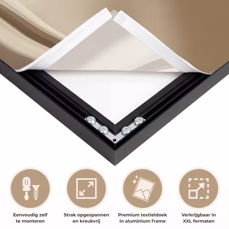 Champagne - Beige - Schaduw - Bubbels Textielframe zwart klein -USP_feed_closeupNL
