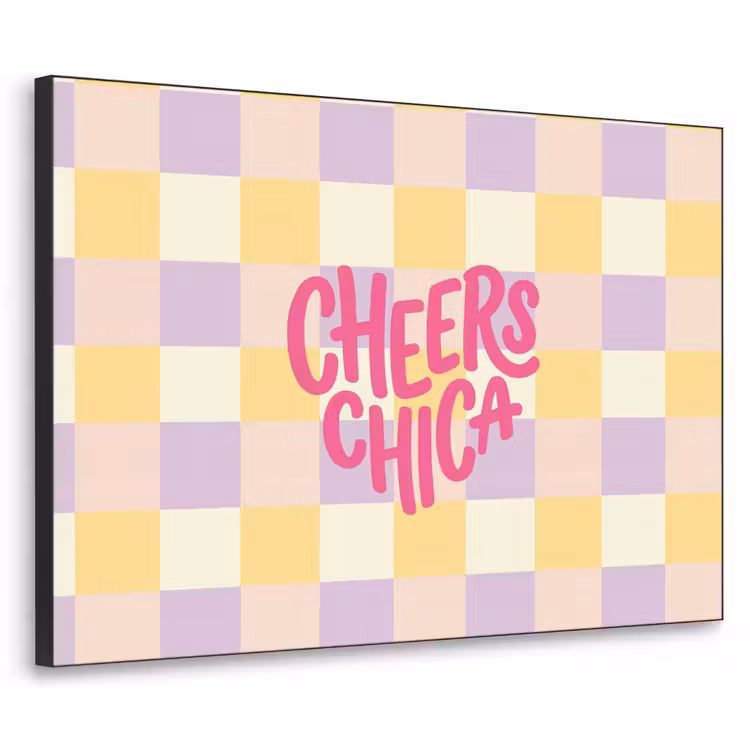 Cheers Chica - Ruitjes - Lila - Geel Textielframe zwart klein -3d