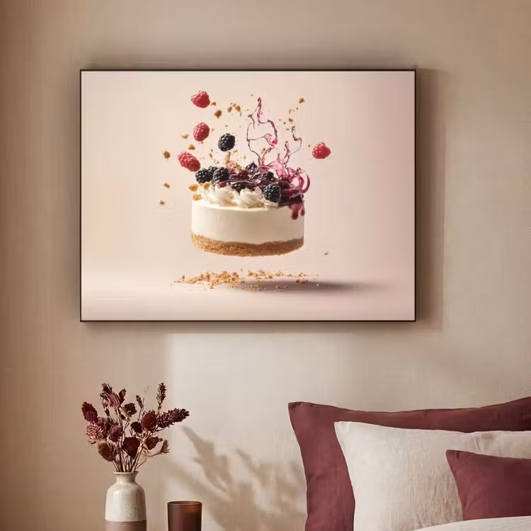 Cheesecake - Eten - Roze - Taart Textielframe zwart klein -sfeer1
