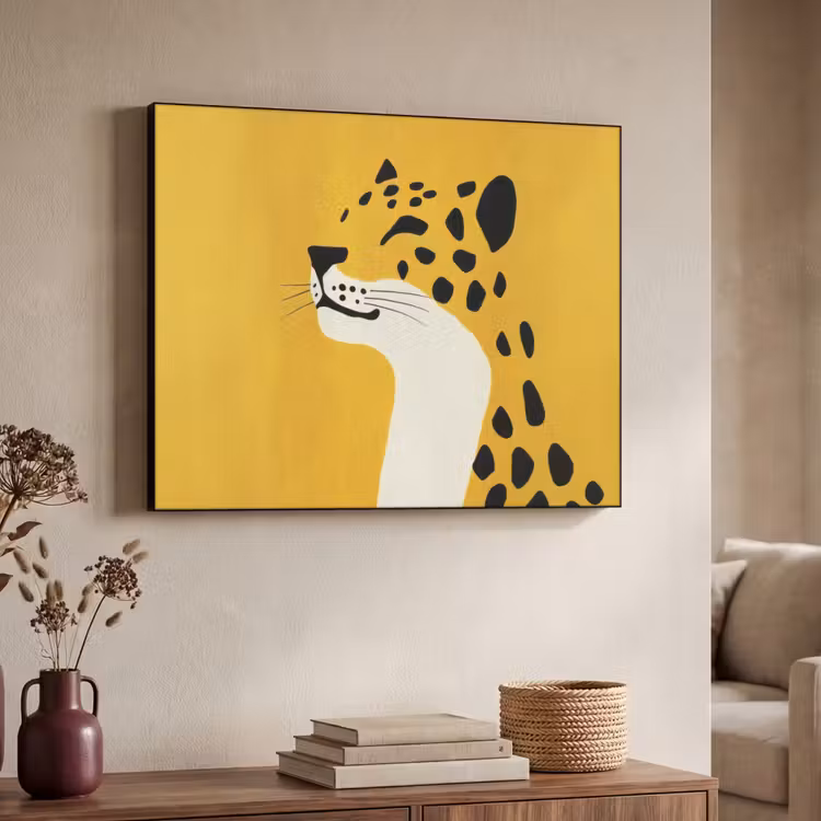 Cheetah - Illustratie - Geel Textielframe zwart klein -sfeer3