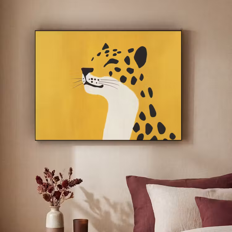 Cheetah - Illustratie - Geel Textielframe zwart klein -sfeer1