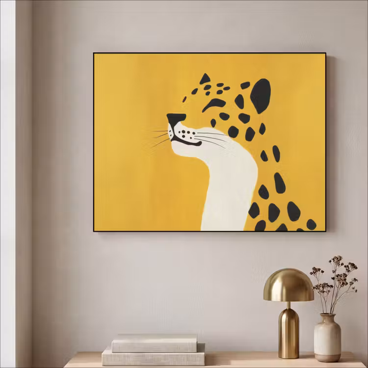 Cheetah - Illustratie - Geel Textielframe - compleet frame klein -sfeer2