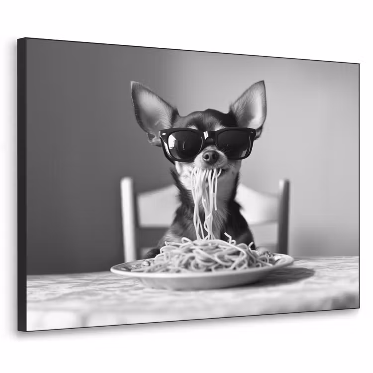 Chihuahua - Hond - Zonnebril - Humoristisch - Zwart - Wit - Spaghetti Textielframe zwart klein -3d