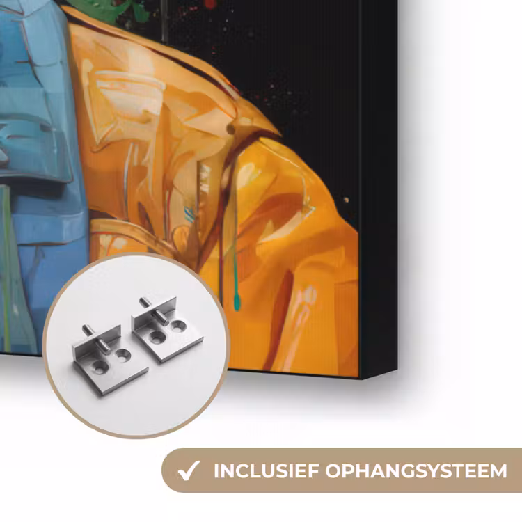 Chimpansee - Aap - dieren - Graffiti - Bril - Koptelefoon - Kleuren Textielframe zwart klein -USP_ophangsysteemNL