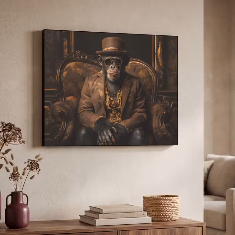 Chimpansee - Stoel - Pak - Bruin Textielframe - compleet frame klein -sfeer3