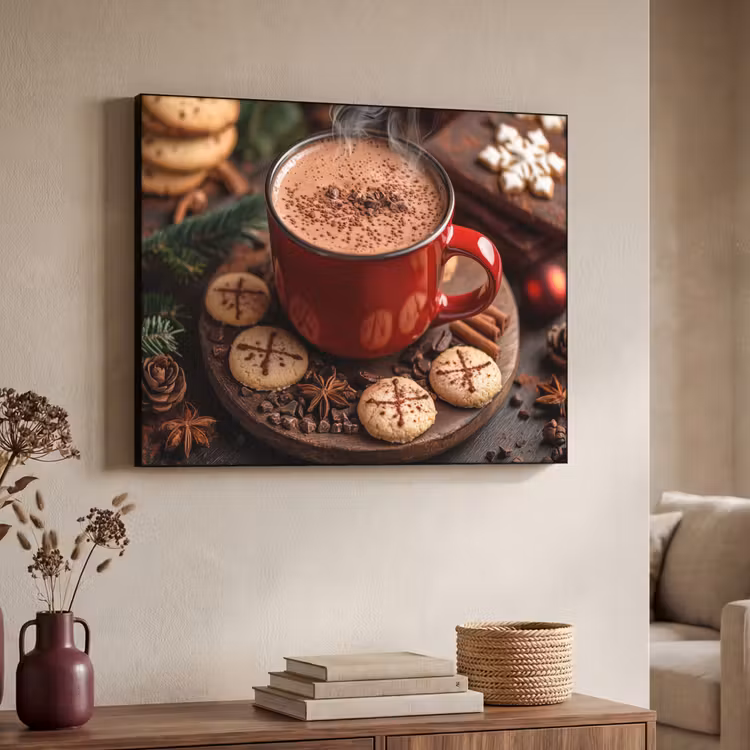 Chocolademelk - Mok - Winter - Kerst - Gezelligheid Textielframe zwart klein -sfeer3