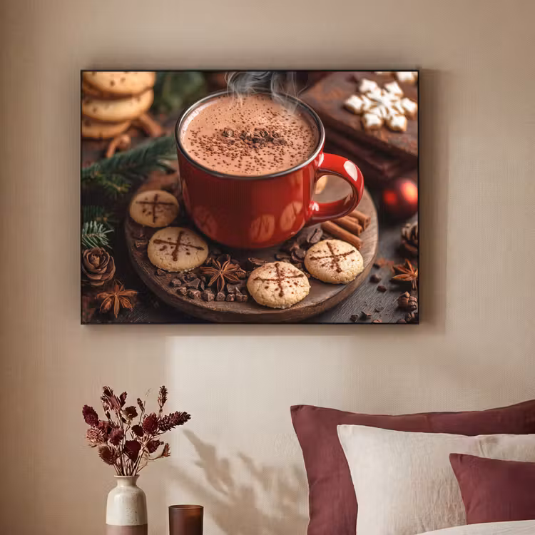 Chocolademelk - Mok - Winter - Kerst - Gezelligheid Textielframe zwart klein -sfeer1