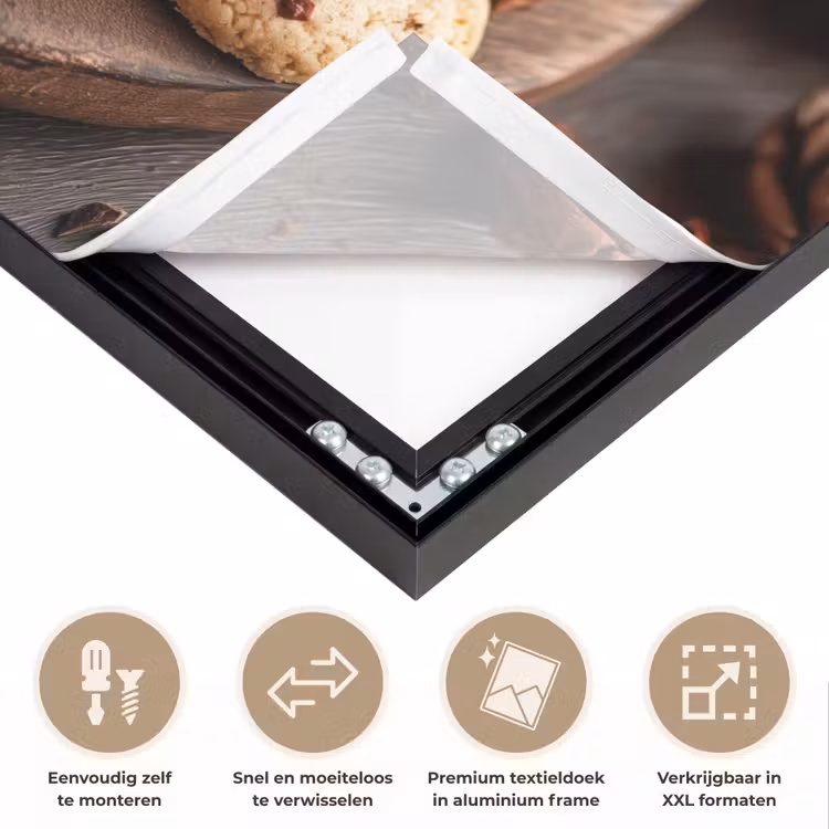 Chocolademelk - Mok - Winter - Kerst - Gezelligheid Textielframe zwart klein -USP_closeupNL