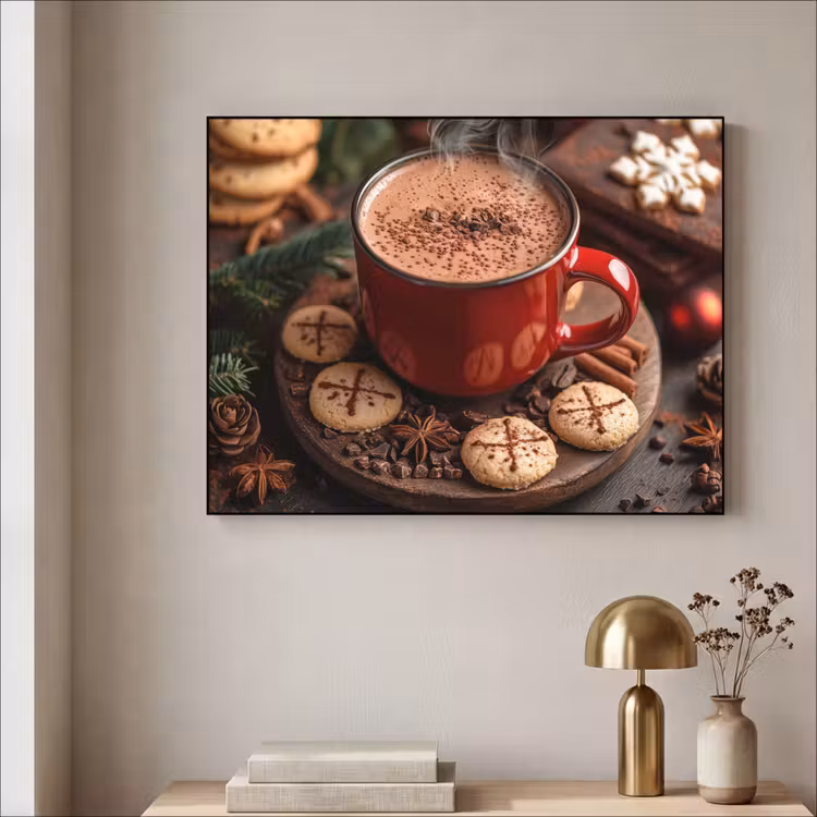 Chocolademelk - Mok - Winter - Kerst - Gezelligheid Textielframe zwart klein -sfeer2