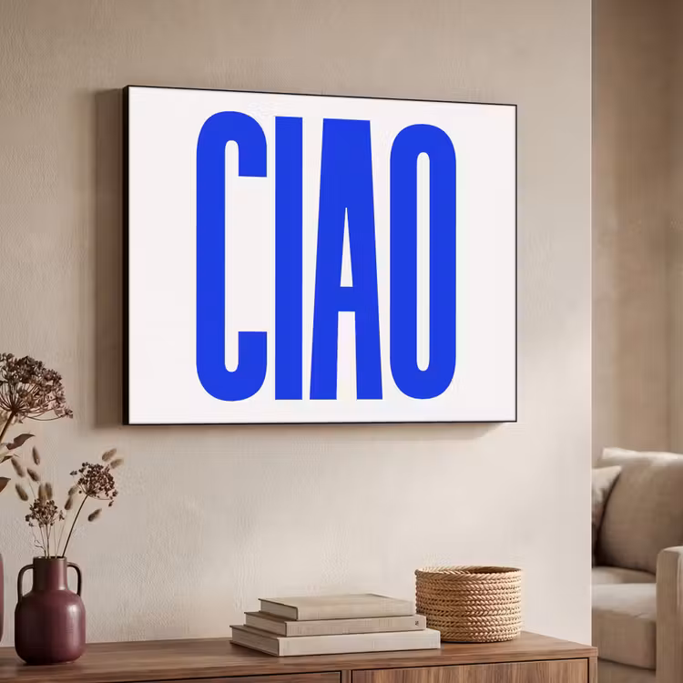 Ciao - Hoofdletters - Blauw - Minimalistisch Textielframe zwart klein -sfeer3