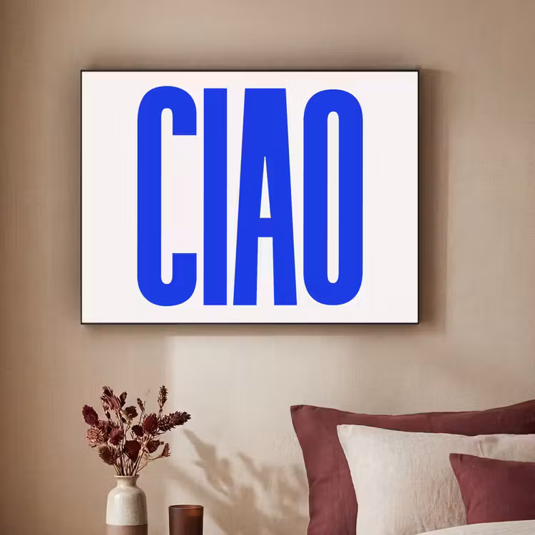 Ciao - Hoofdletters - Blauw - Minimalistisch Textielframe zwart klein -sfeer1