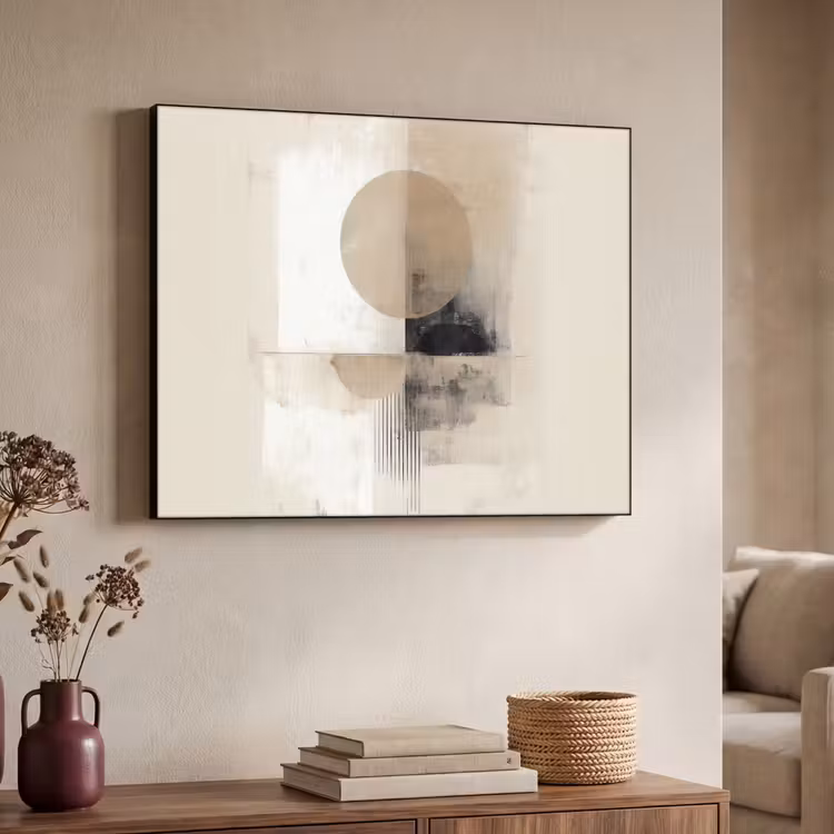 Cirkel - Compositie - Diepte - Beige Textielframe zwart klein -sfeer3