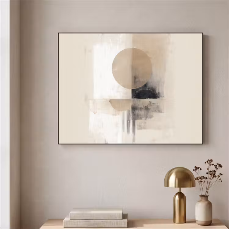 Cirkel - Compositie - Diepte - Beige Textielframe zwart klein -sfeer2