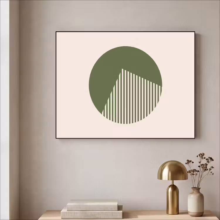 Cirkel - Strepen - Geometrisch - Abstract - Groen Textielframe zwart klein -sfeer2