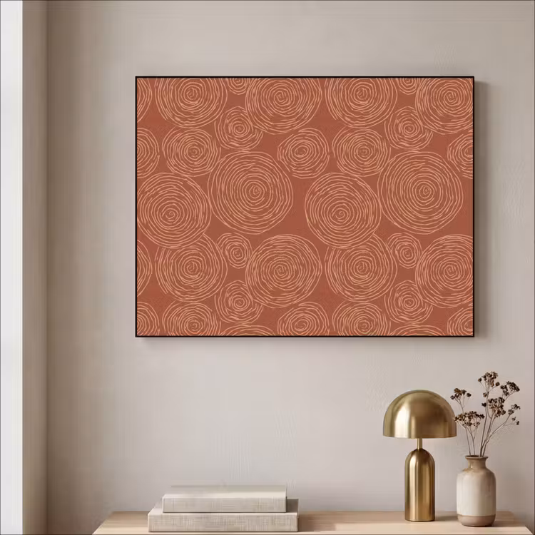 Cirkels - Abstract - Artistiek - Terracotta Textielframe zwart klein 947 -sfeer2