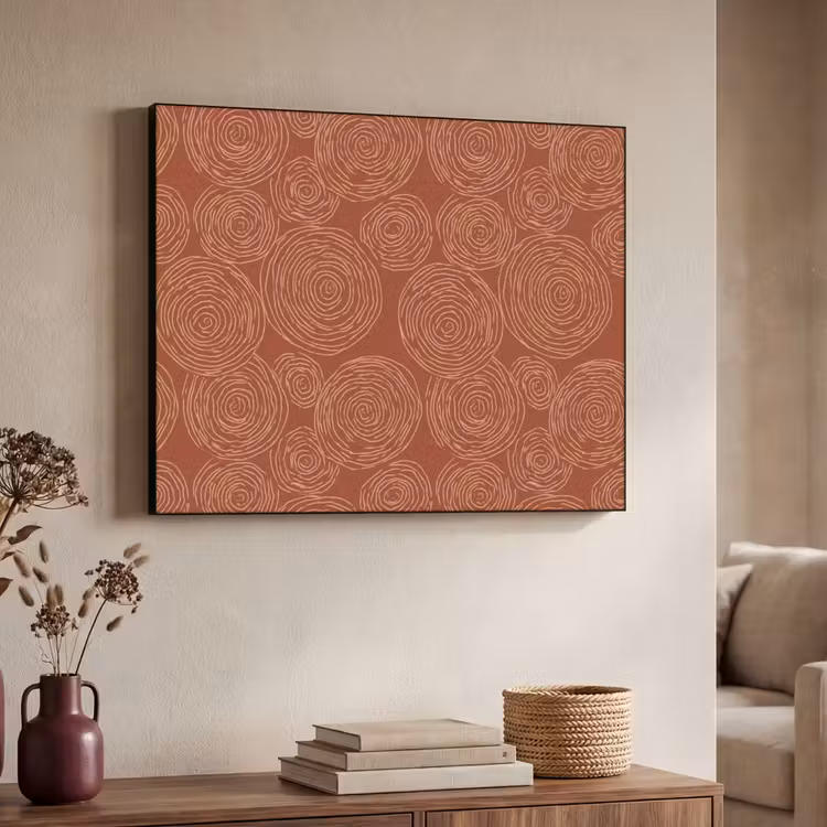 Cirkels - Abstract - Artistiek - Terracotta Textielframe zwart klein 947 -sfeer3