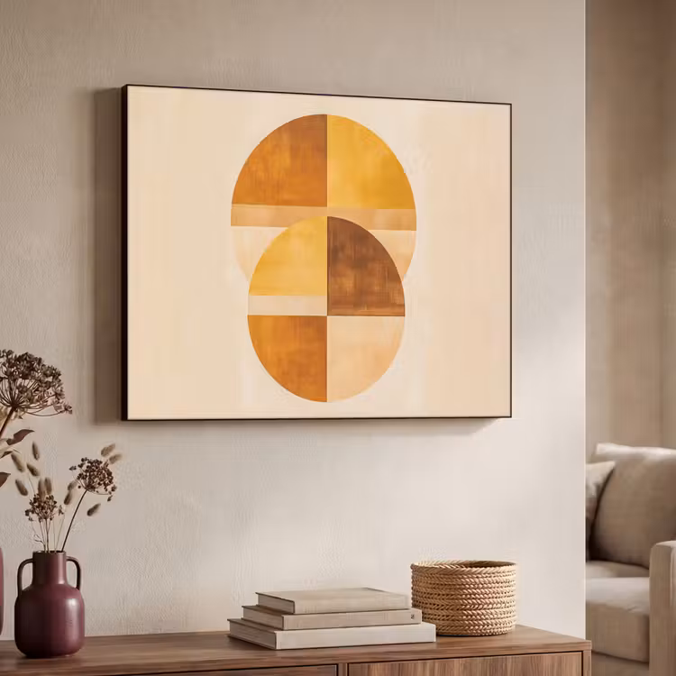 Cirkels - Geel - Minimalistisch Textielframe - compleet frame klein -sfeer3