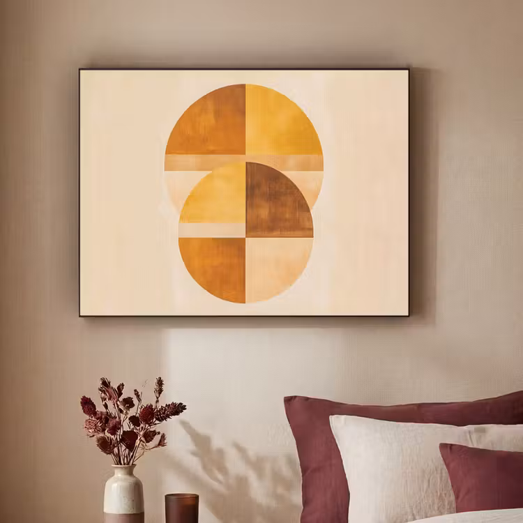 Cirkels - Geel - Minimalistisch Textielframe - compleet frame klein -sfeer1