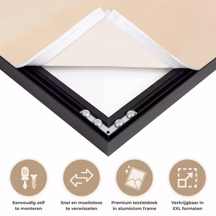 Cirkels - Geel - Minimalistisch Textielframe zwart klein -USP_closeupNL