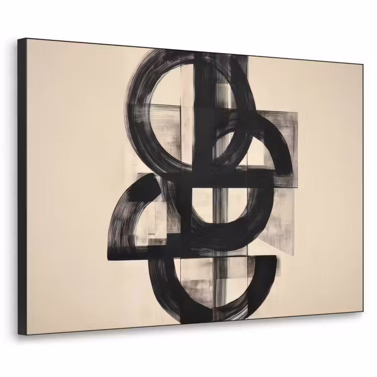 Cirkels - Lijnen - Vormen - Zwart Textielframe zwart klein -3d